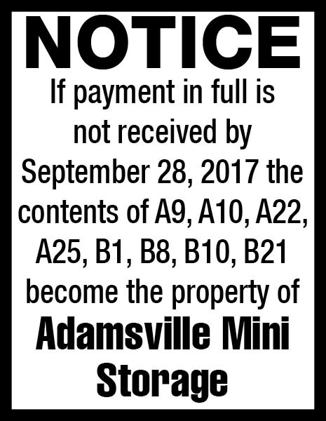 Adamsville Mini Storage-Notice