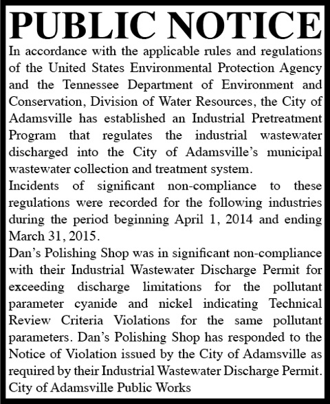 City of Adamsville-Public Notice