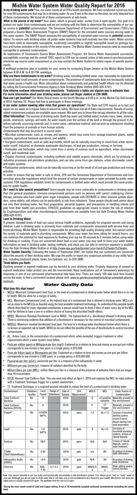 City of Michie-Water Report