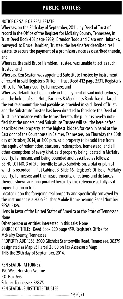 Hubanks Foreclosure