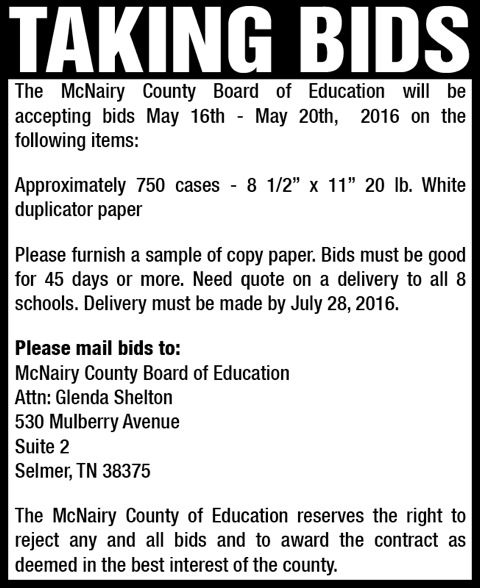 McNairy Co. BOE-Paper Bids