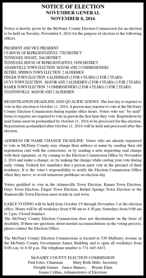 McNairy Co. Election-Notice