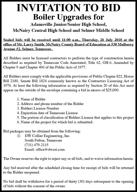 McNairy County BOE-Boiler Bids