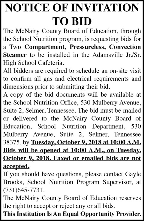 McNairy County BOE School Nutrition-Bids