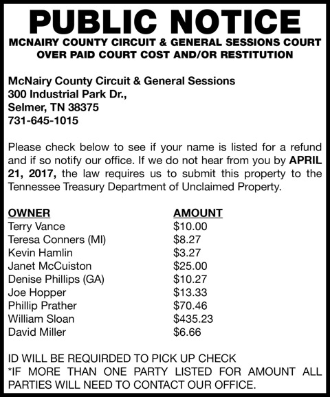 McNairy County Court Clerk-Notice
