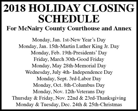 McNairy County Mayor-Holiday Schedule