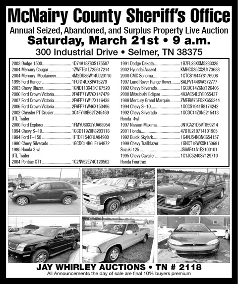 MCNAIRY COUNTY SHERIFF&#39;S DEPT AUCTION