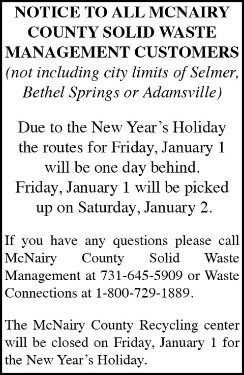 McNairy County Solid Waste-Schedule