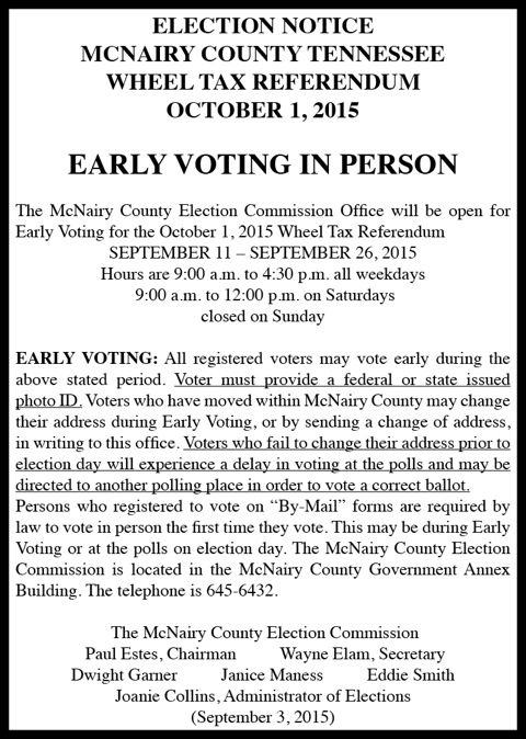 McNairy County Wheel Tax Early Voting