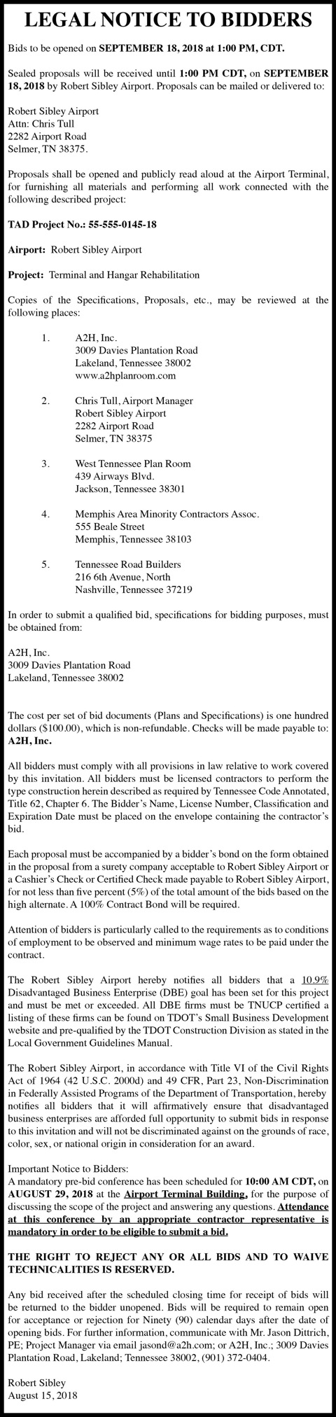Robert Sibley Airport-Bidders