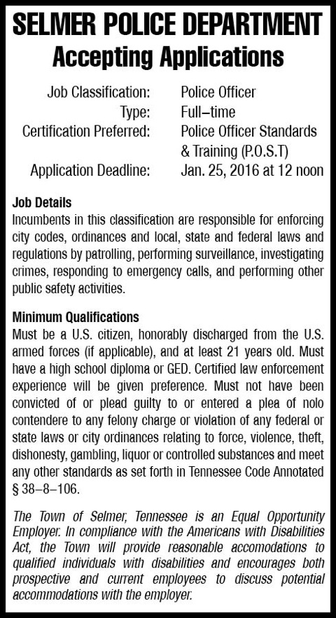 Selmer Police Department-Applications