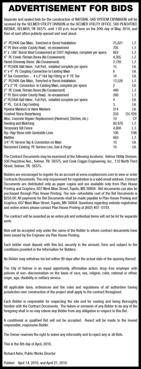 Selmer Utility Division-Bids