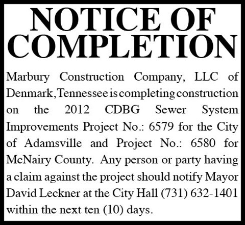 Town of Adamsville-Completion