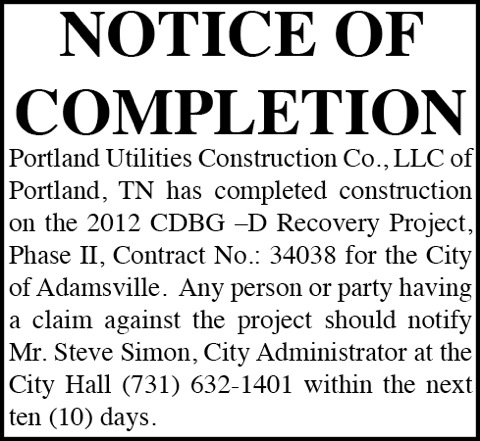 Town of Adamsville-Completion