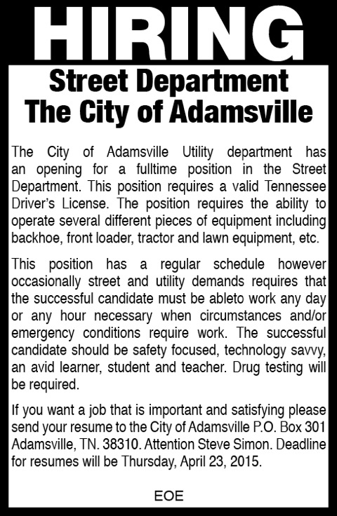 Town of Adamsville-Hiring