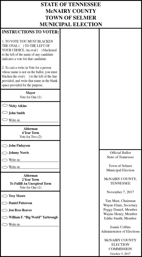 Town of Selmer-Ballot