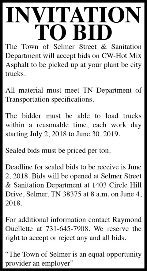 Town of Selmer-Bids